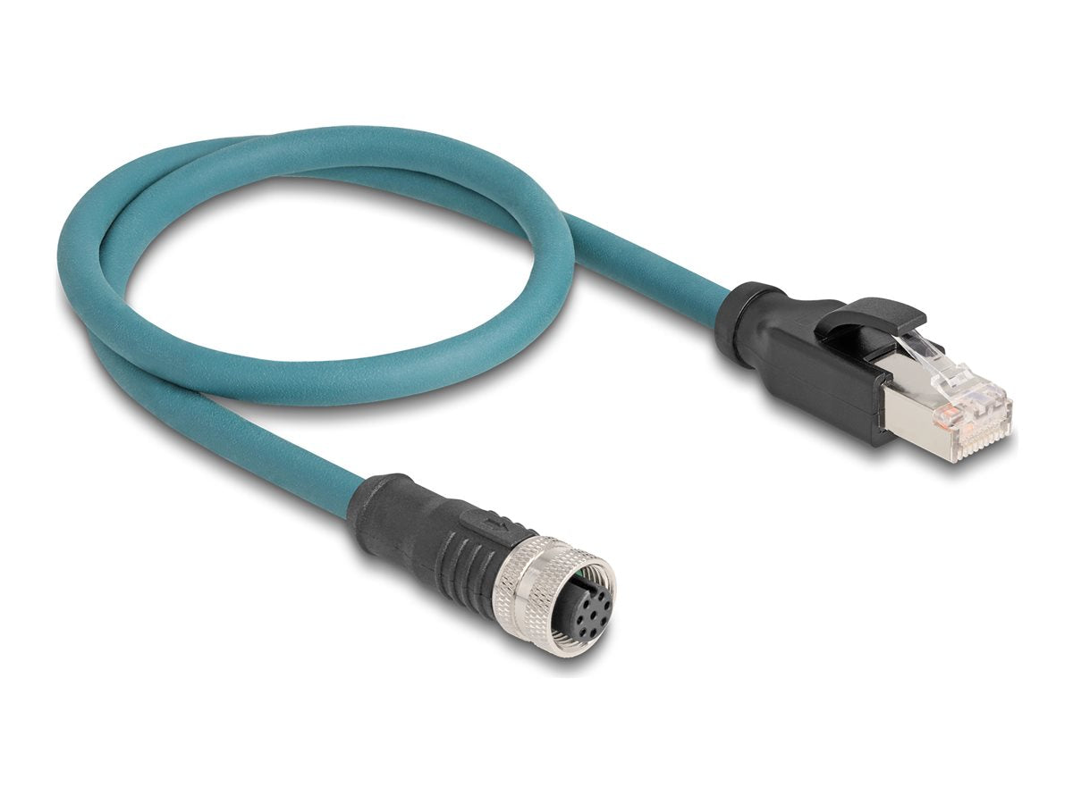 DELOCK M12 Adapterkabel A-kodiert 8 Pin Buchse zu RJ45 Stecker 50cm - Vorderansicht
