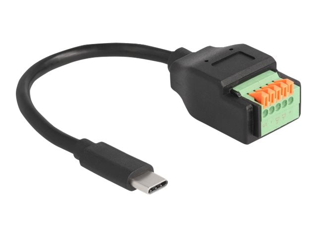 DELOCK USB 2.0 Kabel USB Type-C Stecker zu Terminalblock Adapter mit Drucktaster 15 cm - Vorderansicht