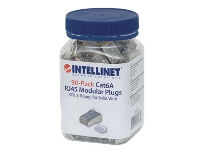 INTELLINET Cat6a RJ45 Modularstecker STP 3-Punkt-Aderkontaktierung fuer Massivdraht 90 Stecker pro Becher