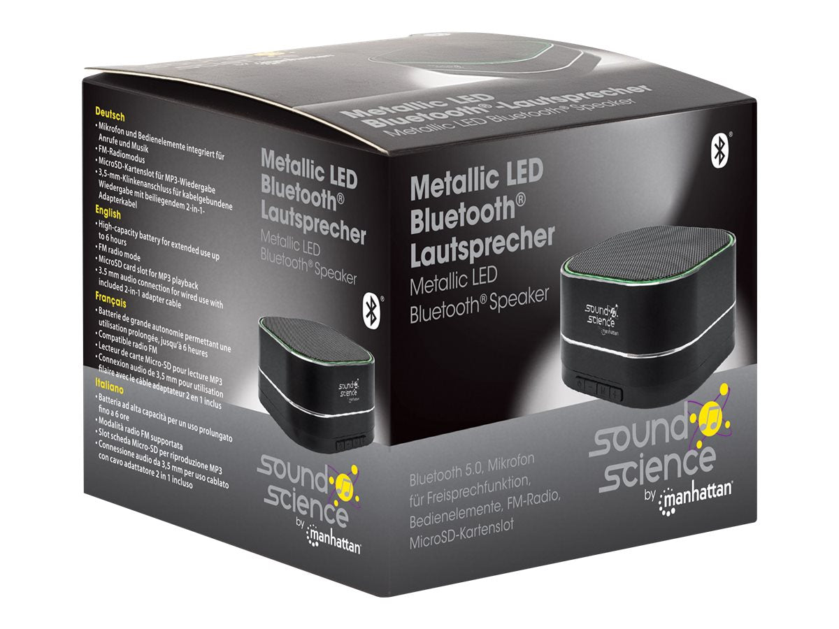 MANHATTAN Sound Science Metallic LED Bluetooth-Lautsprecher seitliche Ansicht