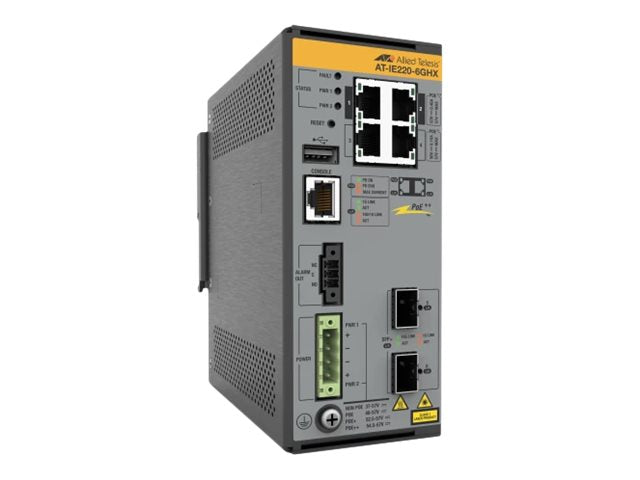 ALLIED 4x10/100/1000T 2x1G/10G SFP+ Industrial Ethernet Layer 2+ Switch PoE++ Support - Vorderansicht