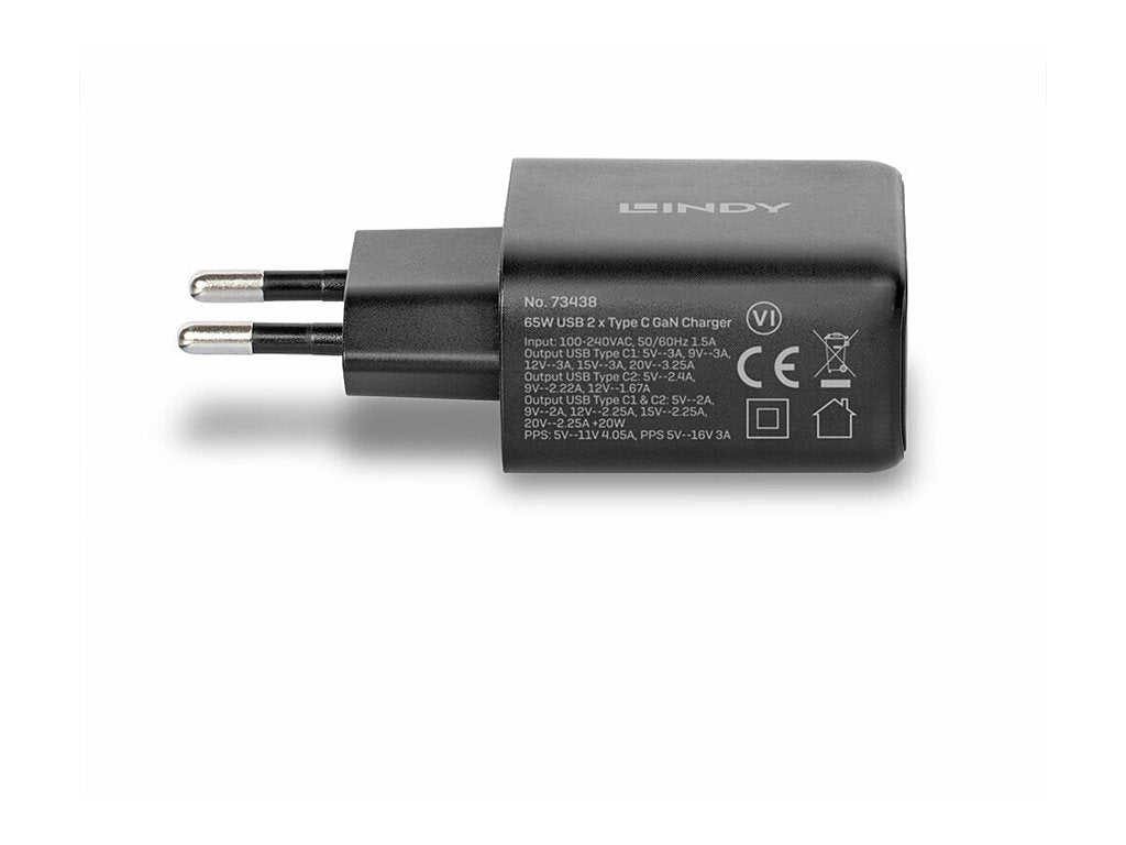LINDY 65W USB 2 x Type C GaN Charger Detailansicht