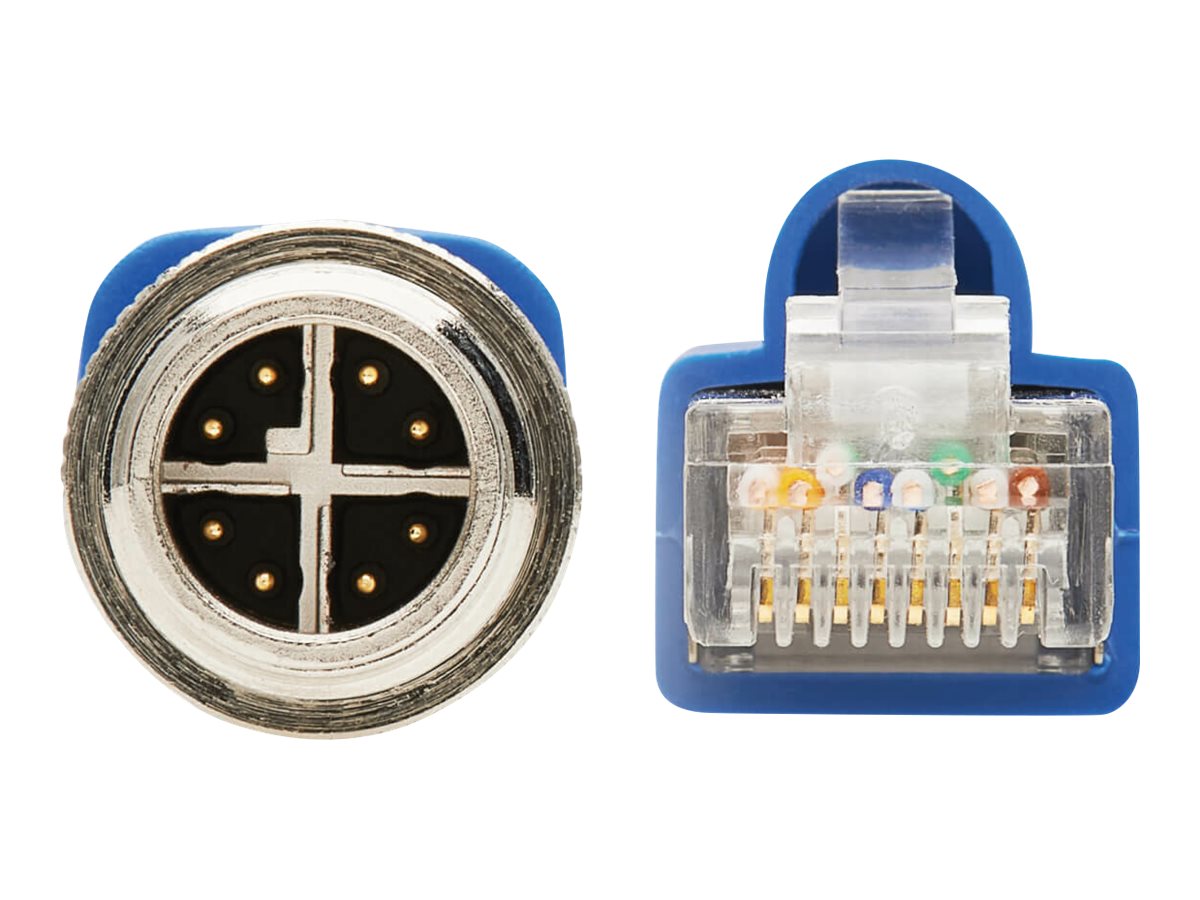 EATON TRIPPLITE M12 X-Code Cat6a 10G F/UTP CMR-LP Shielded Ethernet Cable M12m/RJ45m IP68 PoE Blue 10m 32