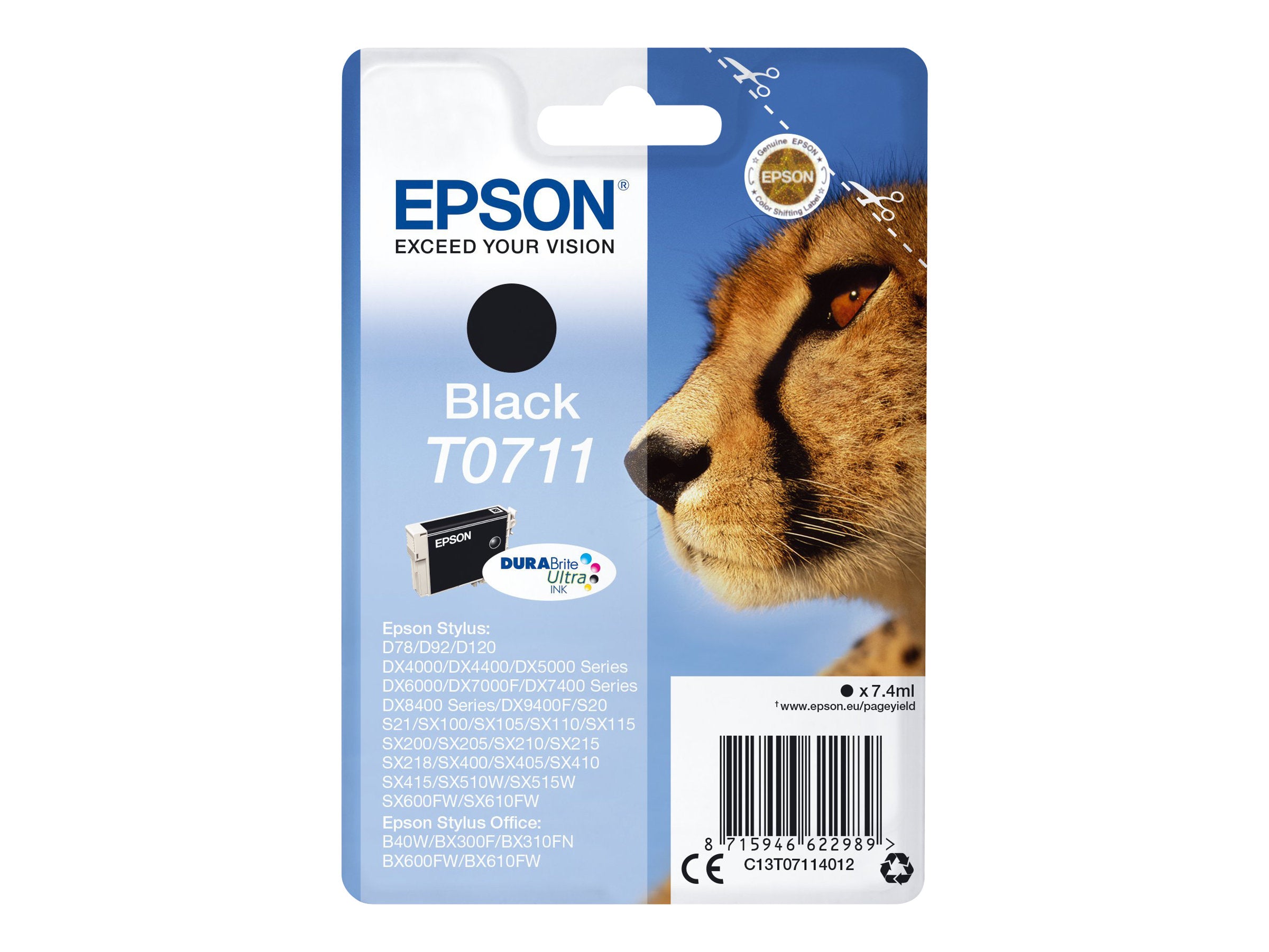EPSON T0711 Tintenpatrone schwarz Vorderansicht