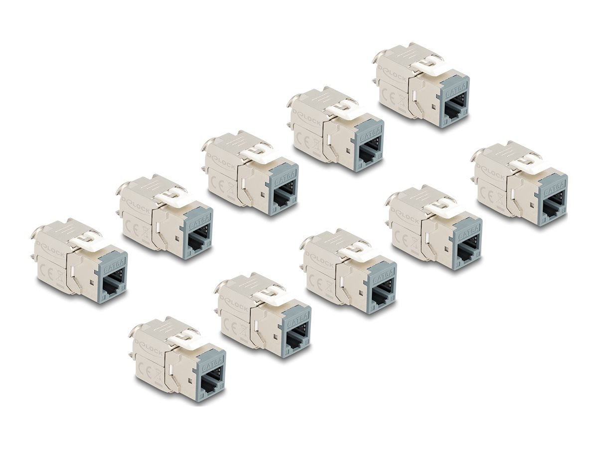 DELOCK Keystone Modul RJ45 Buchse zu LSA Cat.6A werkzeugfrei grau Set 10 Stück - Vorderansicht