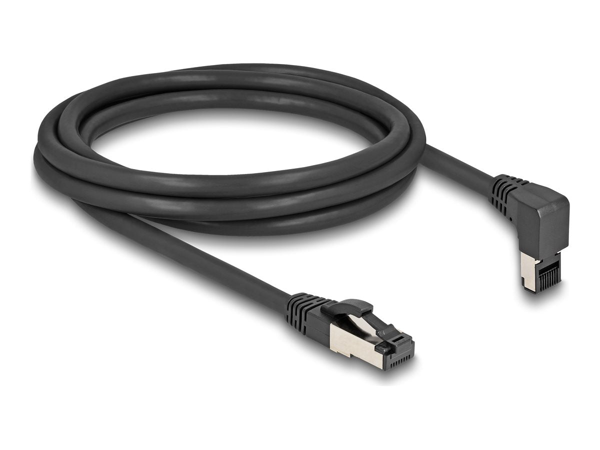 DELOCK RJ45 Netzwerkkabel Cat.8.1 S/FTP 90 oben gewinkelt / gerade - Vorderansicht