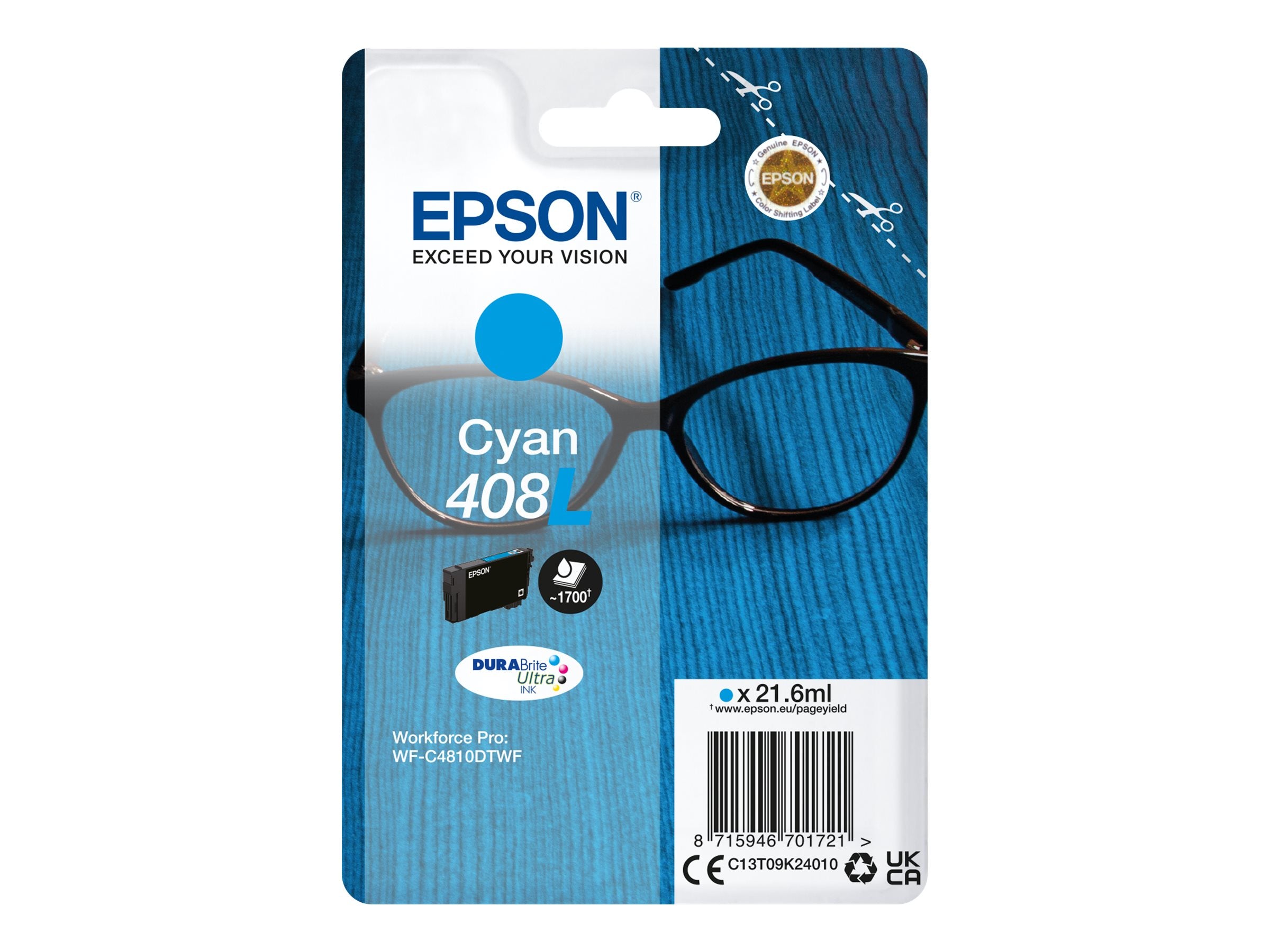 EPSON 6LB 408L Spectacles DURABrite Ultra Single Cyan Ink Vorderansicht