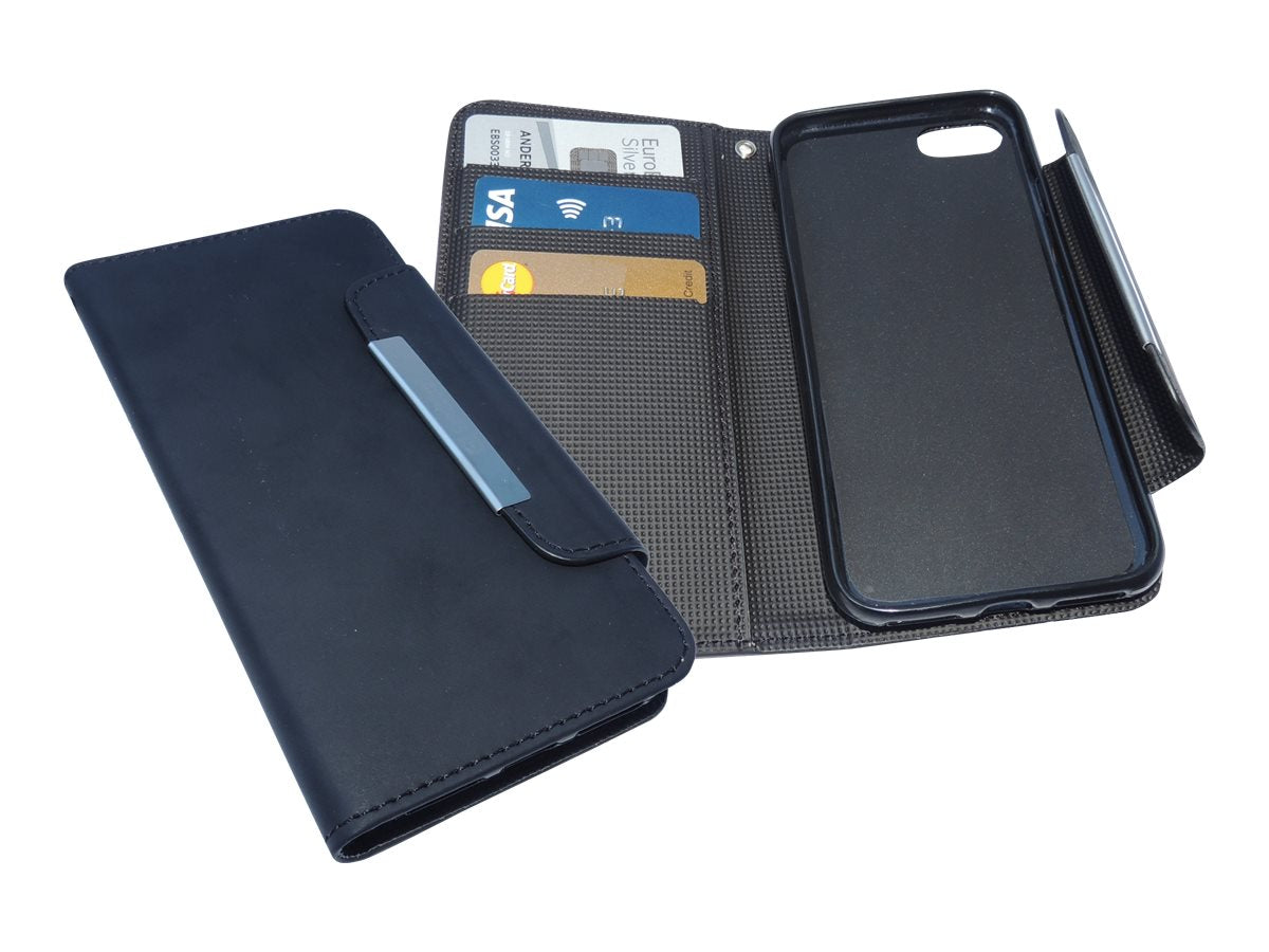 Vorderansicht der SANDBERG Flip Wallet iPhone 7/8 blackskin
