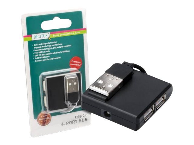 DIGITUS USB2.0 Hub 4-port 4xUSB A Buchse 1xUSB B mini Buchse ohne Netzteil mit USB Anschlusskabel
