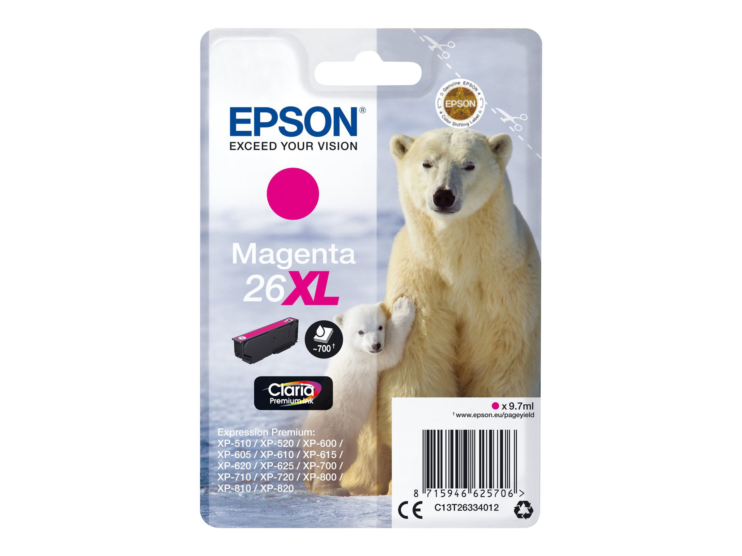 EPSON 26XL Tintenpatrone magenta Vorderansicht