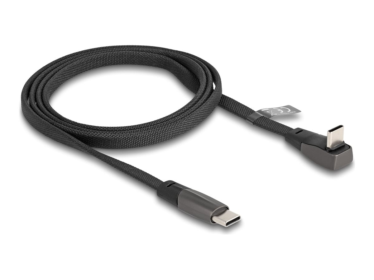 DELOCK USB 2.0 Flachbandkabel USB Type-C Stecker zu USB Type-C Stecker gewinkelt PD 3.0 60 W 1m schwarz - Vorderansicht
