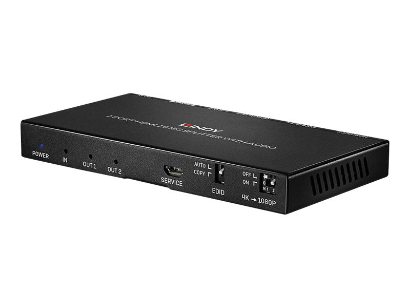 LINDY 2 Port HDMI 2.0 18G Splitter mit Audio - Anschlussansicht