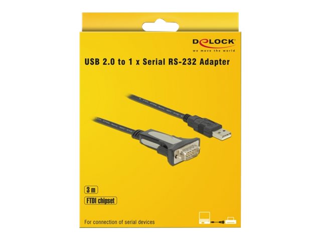 DELOCK Adapter USB Typ-A zu 1xSeriell RS-232 DB9 3m - Vorderansicht