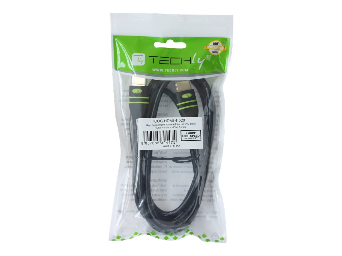 TECHLY HDMI High Speed mit Ethernet mit Ferritkern Anschlusskabel 3m schwarz Stecker A auf Stecker A