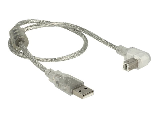 DELOCK Kabel USB 2.0 A Stecker > USB 2.0 B Stecker 90G gewinkelt unten 0,5 m transparent - Verpackung