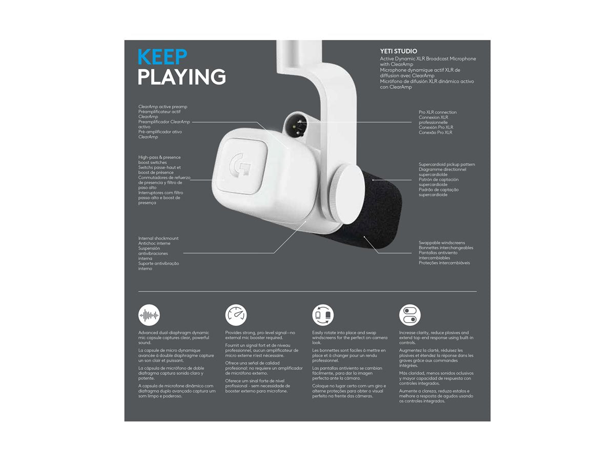 LOGITECH G Yeti Studio Mikrofon white seitliche Ansicht