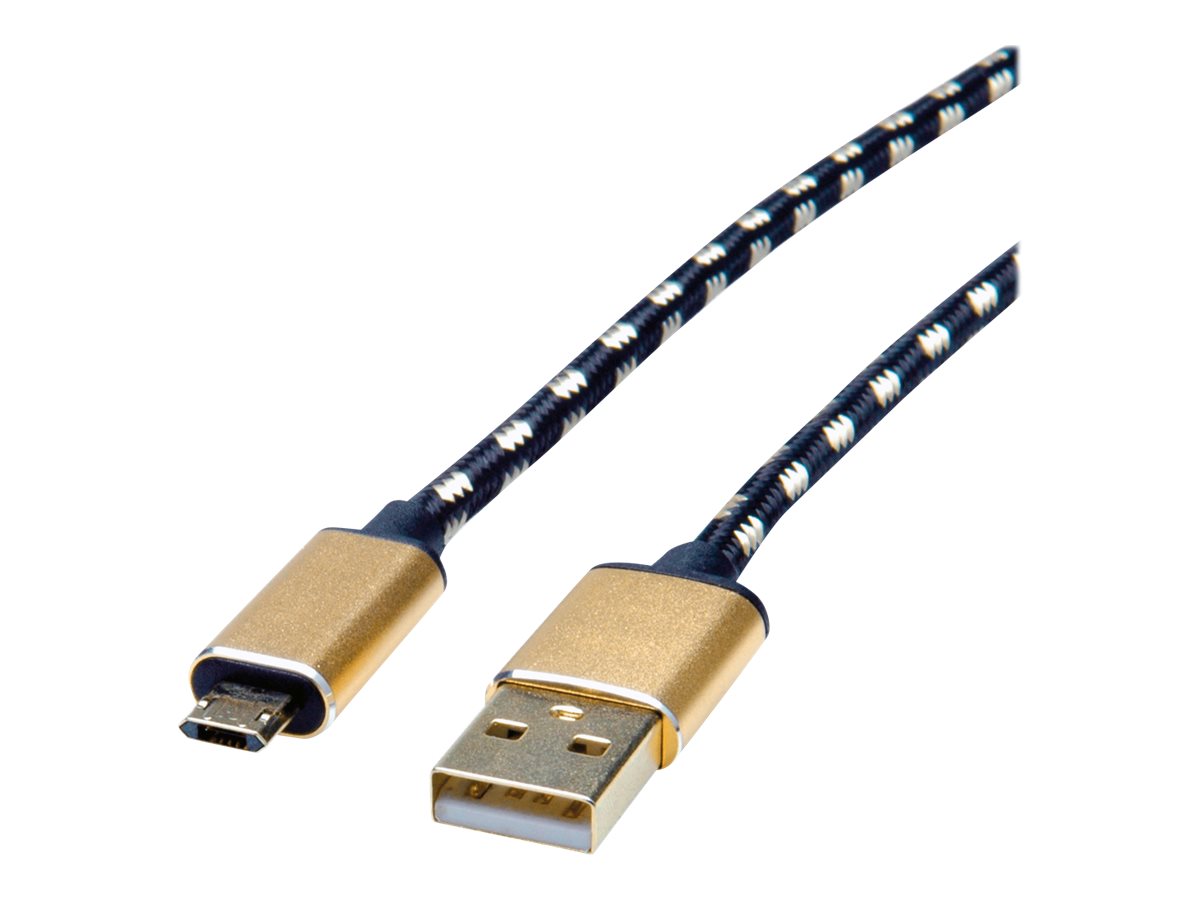 ROLINE GOLD USB 2.0 Kabel Typ A ST - Micro B ST reversibel 0,8m Verpackung