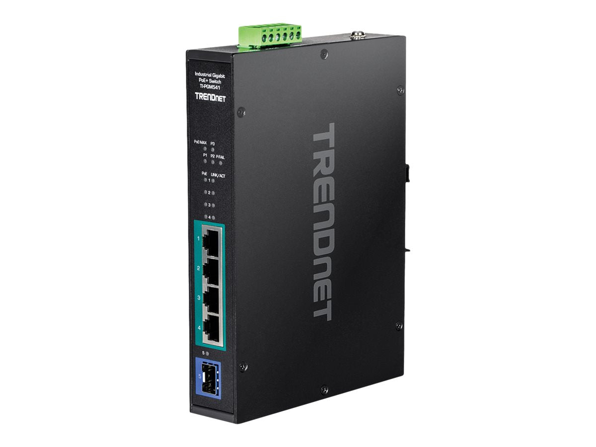 TRENDNET TI-PGM541 5 Port Rail Switch Industrial Gigabit PoE+ Vorderansicht
