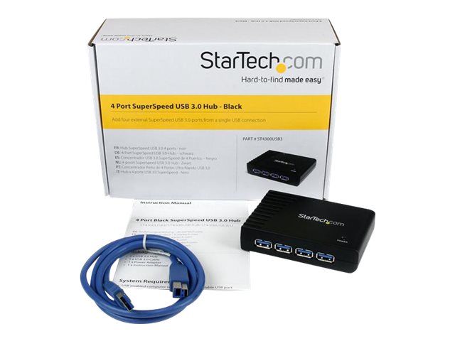 STARTECH.COM ST4300USB3EU 4 Port Black SuperSpeed USB 3.0 Hub - Verpackung