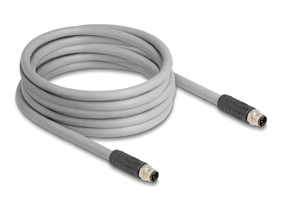 DELOCK M12 Kabel L-kodiert 5 Pin Stecker zu Stecker grau - Vorderansicht