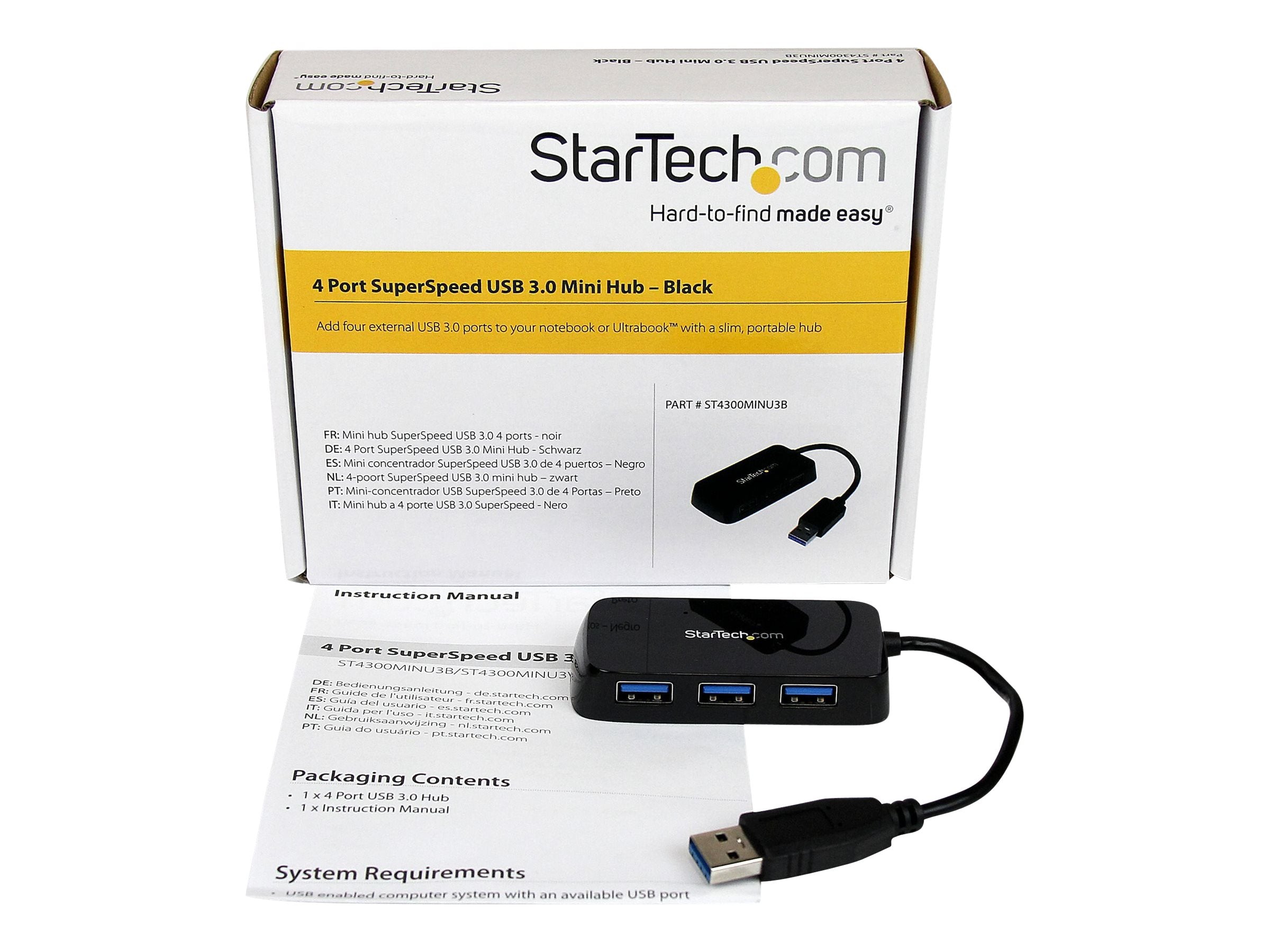 STARTECH.COM ST4300MINU3B 4 Port SuperSpeed Mini USB 3.0 Hub Verpackung