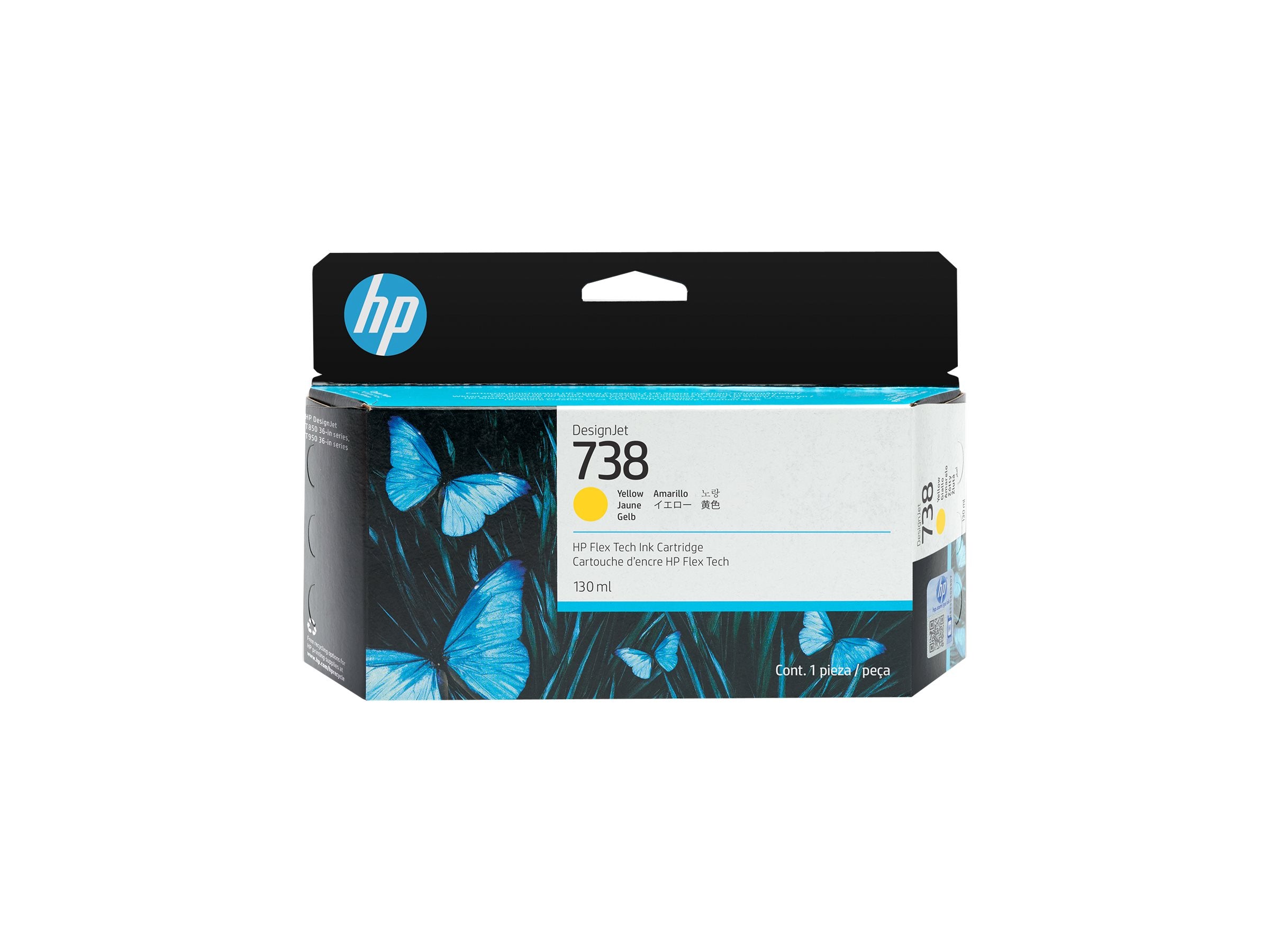 HP 738 130-ml Yellow DesignJet Ink Cartridge Vorderansicht