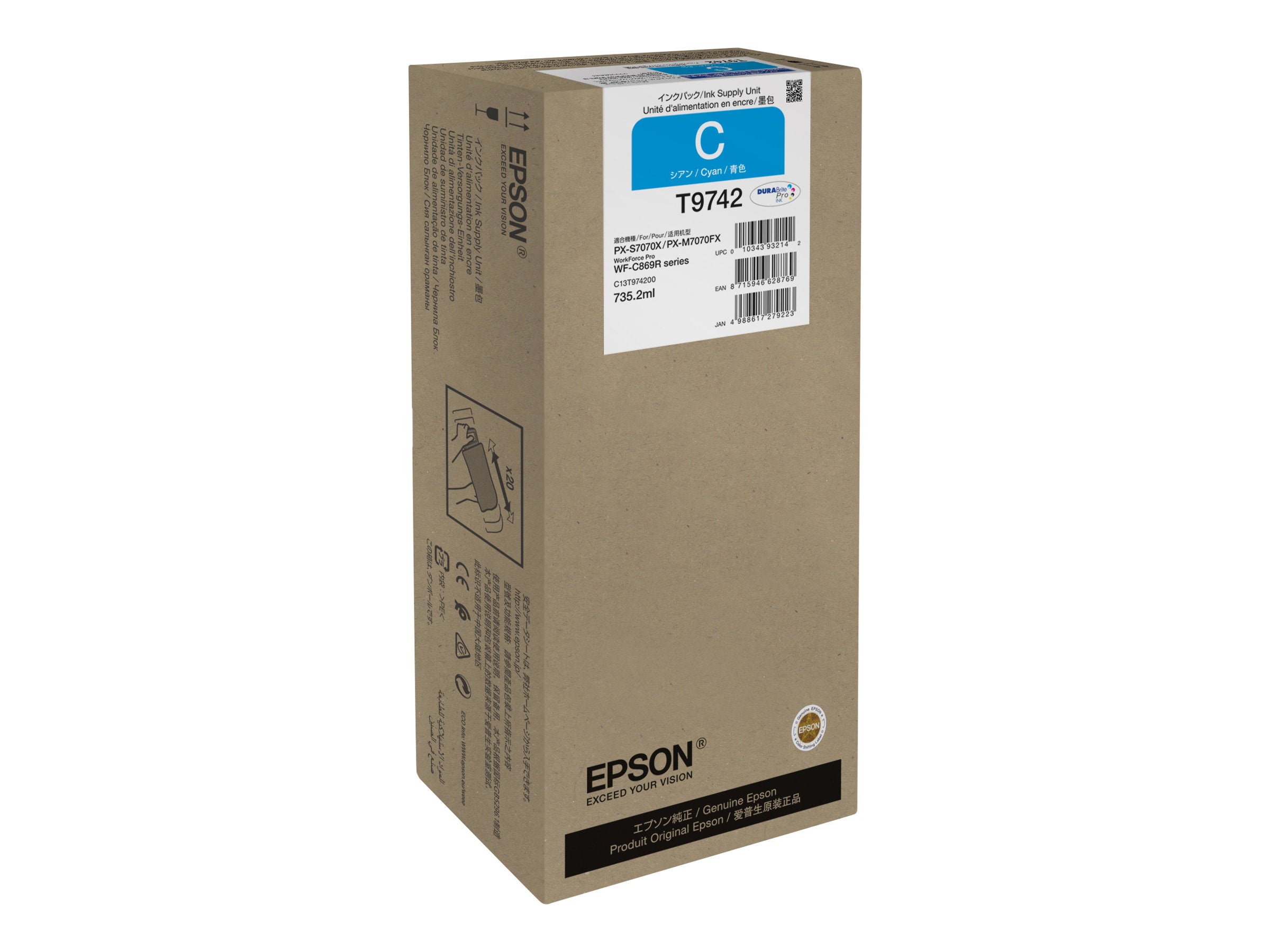EPSON 4LB WorkForce Pro WF-C869R Cyan XXL Ink Supply Unit Vorderansicht