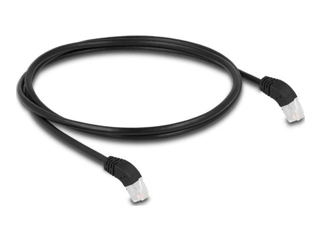 DELOCK RJ45 Netzwerkkabel Cat.6A S/FTP 45 nach unten gewinkelt 1m schwarz - Vorderansicht