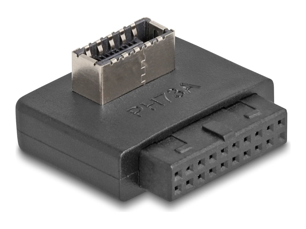 DELOCK USB 5 Gbps Adapter Pfostenbuchse zu intern Typ-E Key A Buchse gewinkelt mit Gehäuse - Vorderansicht