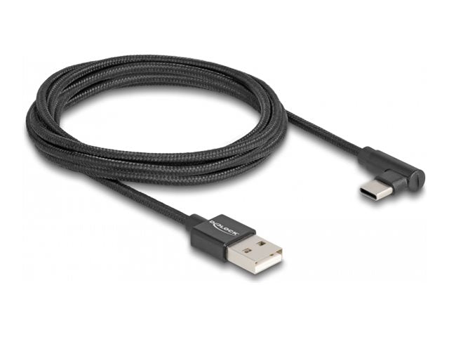 DELOCK USB 2.0 Kabel Typ-A Stecker zu USB Type-C Stecker gewinkelt 2m schwarz - Vorderansicht