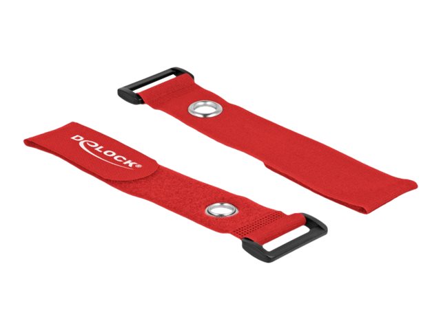 DELOCK Klett-Kabelbinder mit Schlaufe und Befestigungsöse L 280 x B 38mm rot 3 Stück