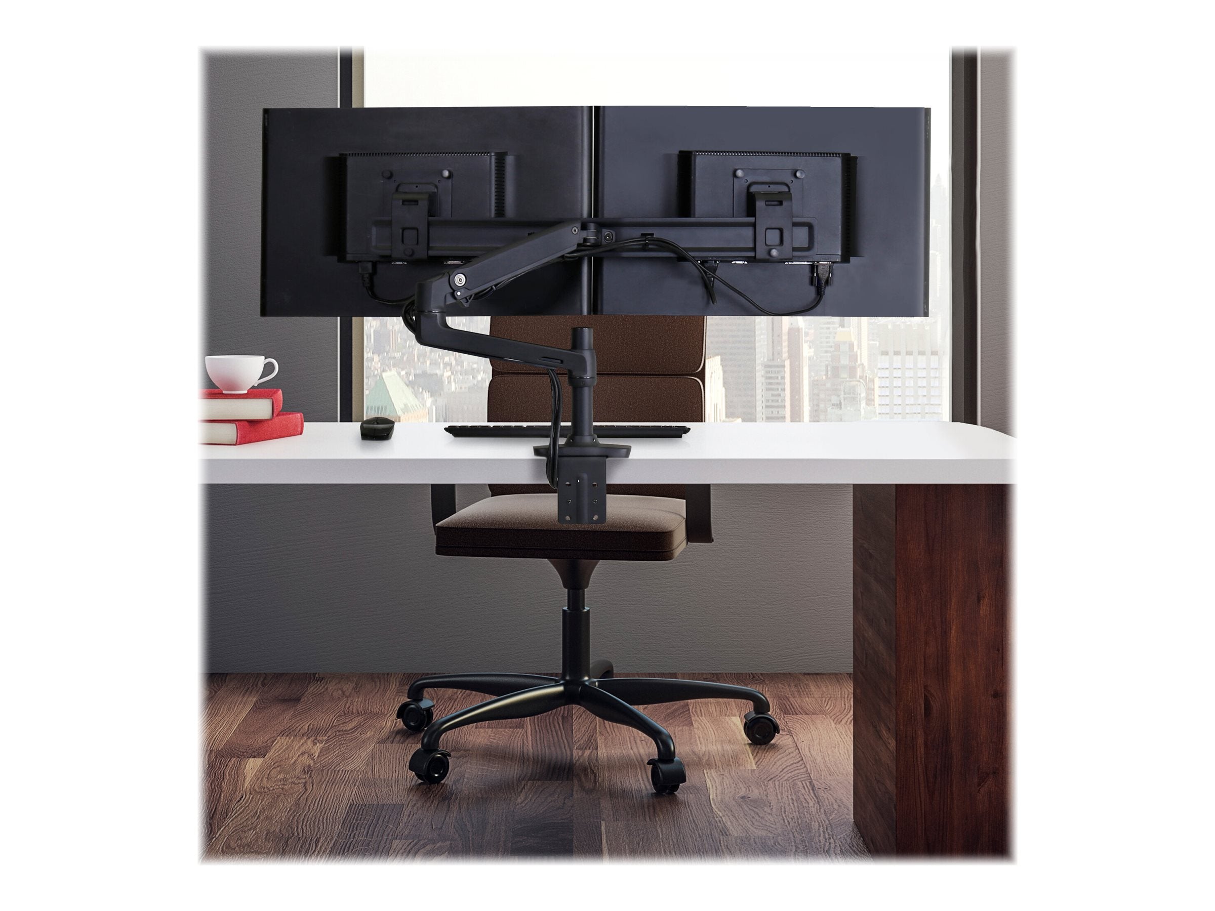 Detailaufnahme der Halterungselemente der ERGOTRON LX dual direkt Tischhalterung Schwarz matt