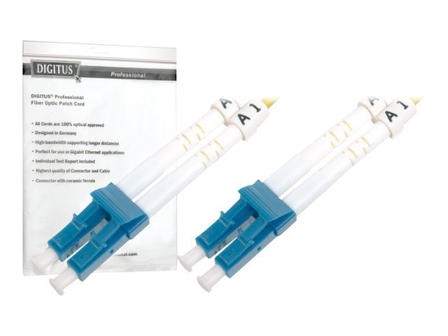 DIGITUS LWL Patchkabel LC/LC 09/125um Singelmode Duplex Halogenfrei gelb 3m - Vorderansicht