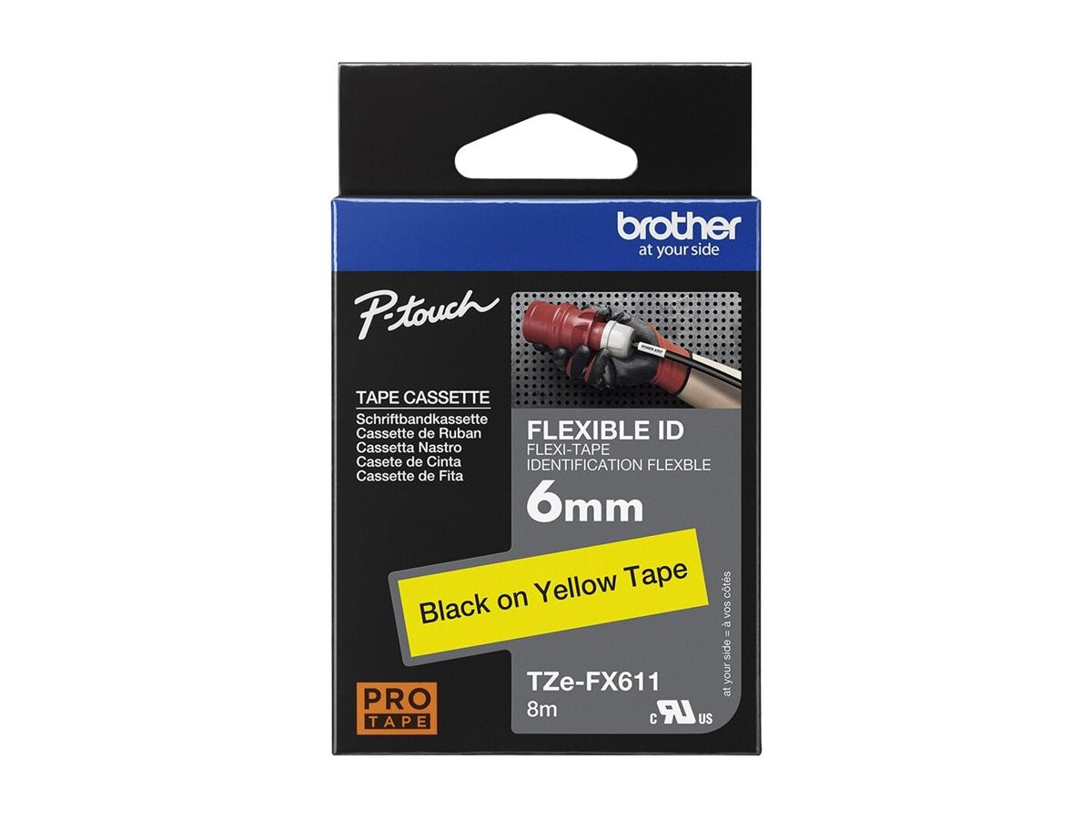 BROTHER P-Touch TZE-FX611 schwarz auf gelb 6 mm - Vorderansicht