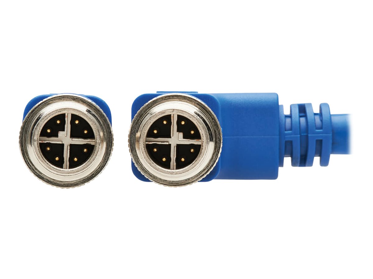 EATON TRIPPLITE M12 X-Code Cat6a 10G F/UTP CMR-LP Shielded Ethernet Cable Right-Angle M/M IP68 PoE Blue 3m 9