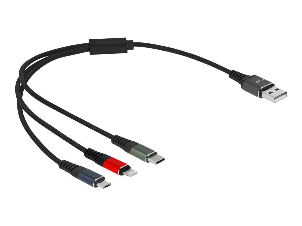 DELOCK USB Ladekabel 3 in 1 für Lightning/Micro USB/USB Type-C 30cm 3-farbig
