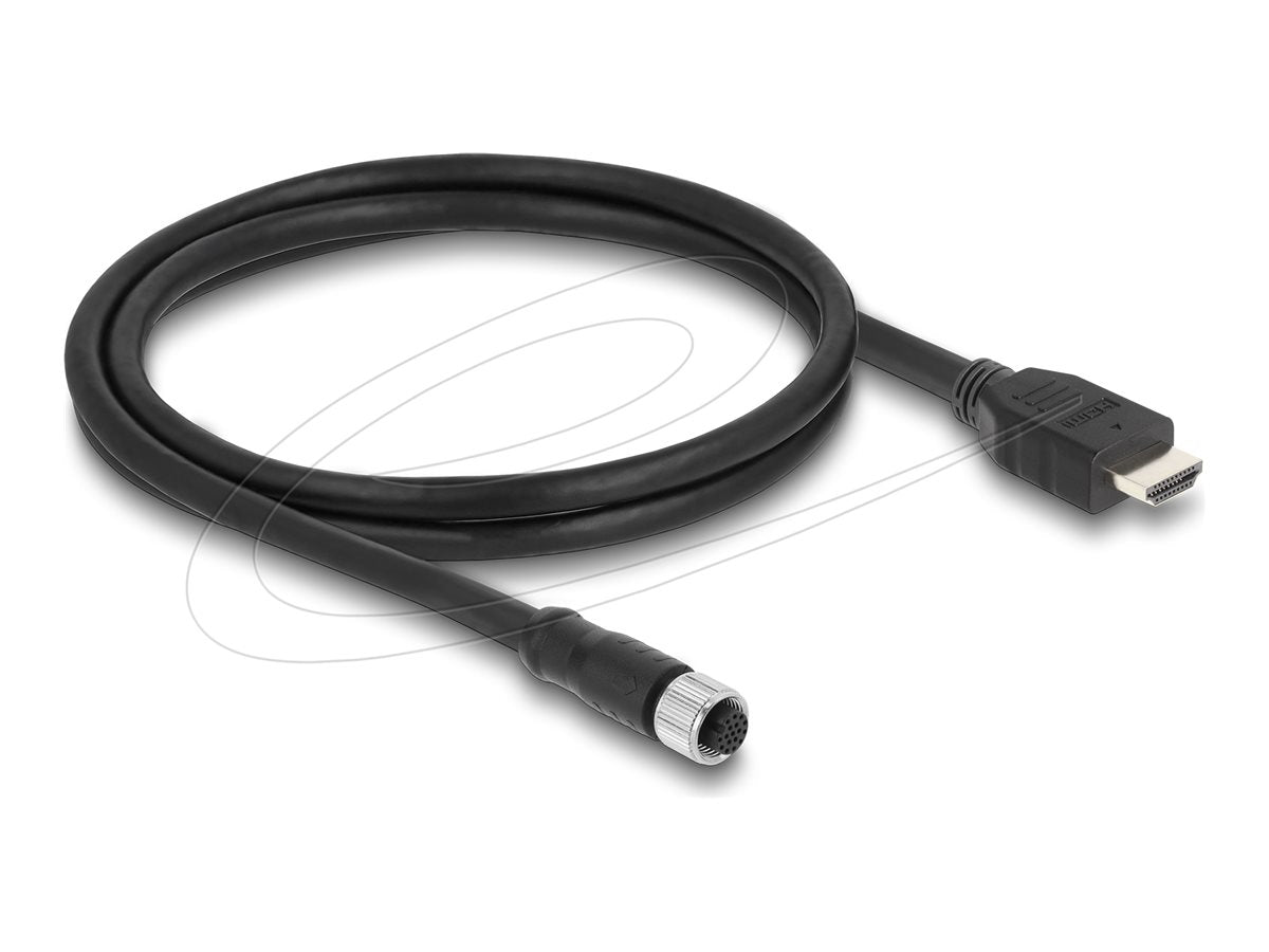 DELOCK M12 Kabel A-kodiert 17 Pin Buchse zu HDMI Stecker 1m schwarz - Vorderansicht