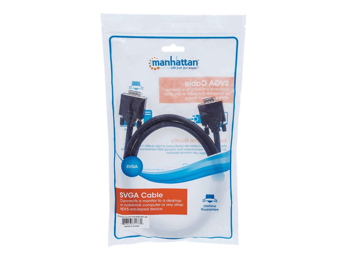MANHATTAN SVGA Monitorkabel HD15 Stecker auf HD15 Stecker 1,8 m schwarz - Vorderansicht