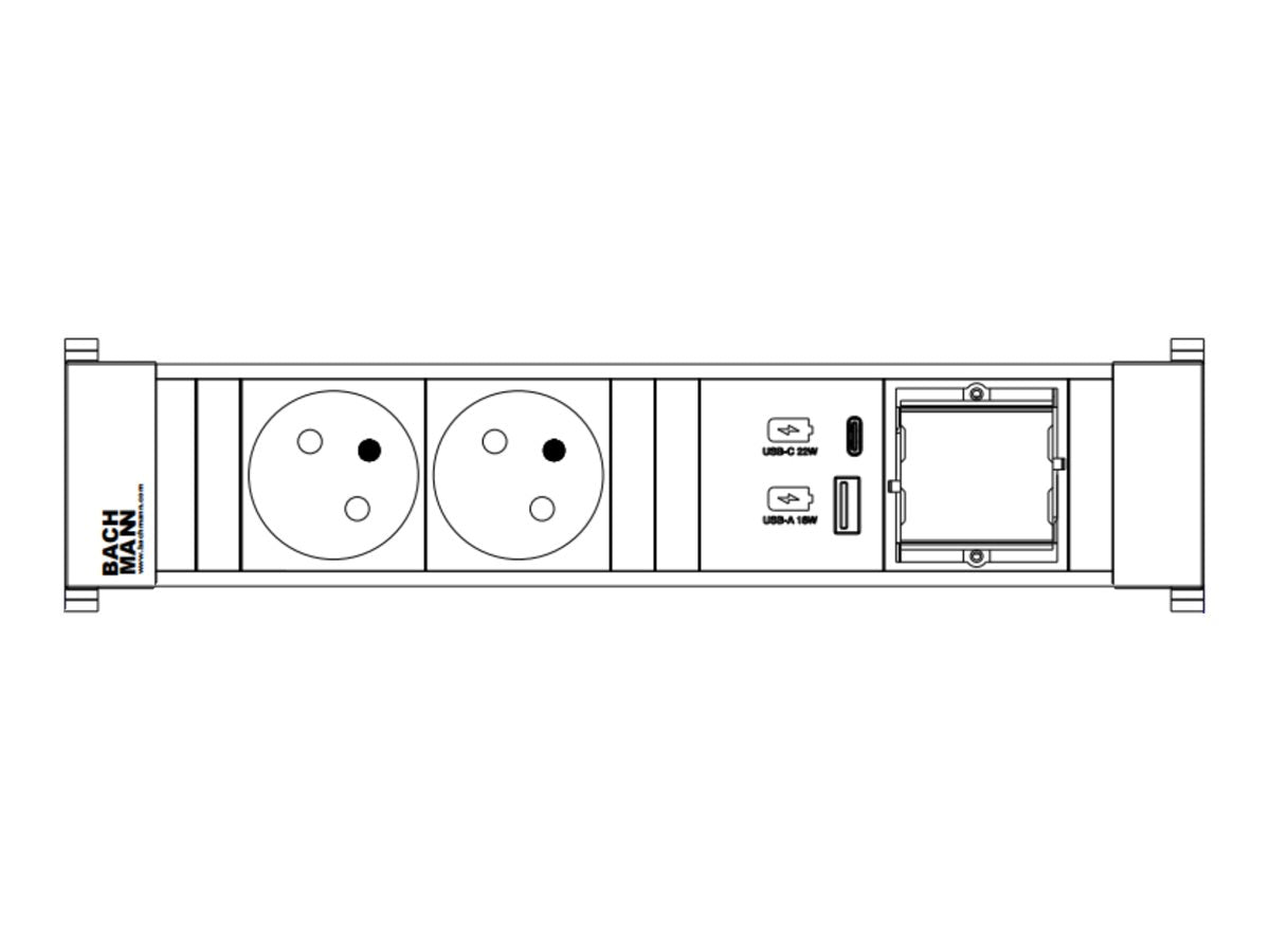 BACHMANN POWER FRAME M 2xUTE 1xCM 1xUSB A/C 22W 0,2m GST18 Vorderansicht