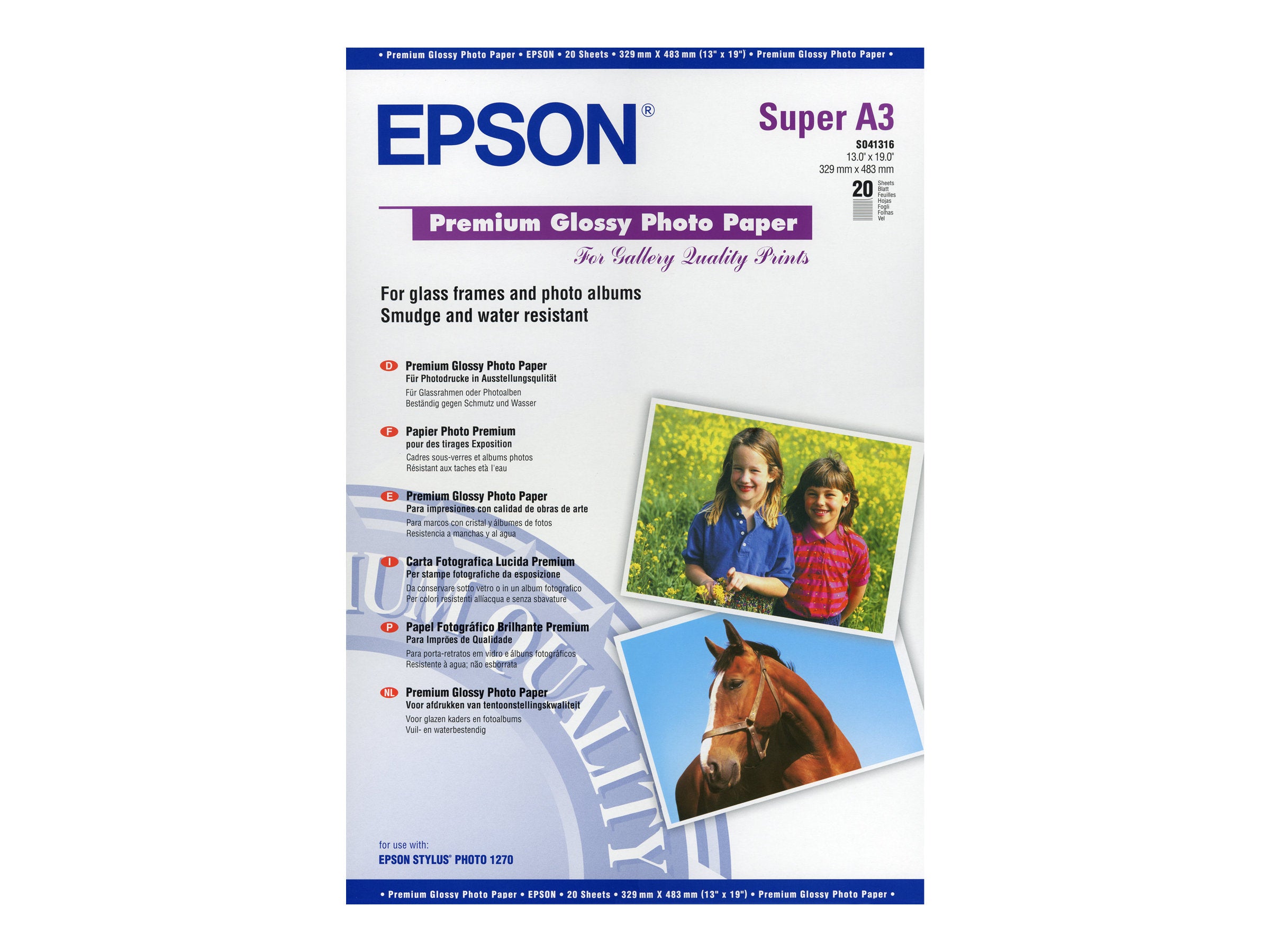 EPSON glänzend Foto Papier inkjet 250g/m2 A3+ 20 Blatt - Vorderansicht