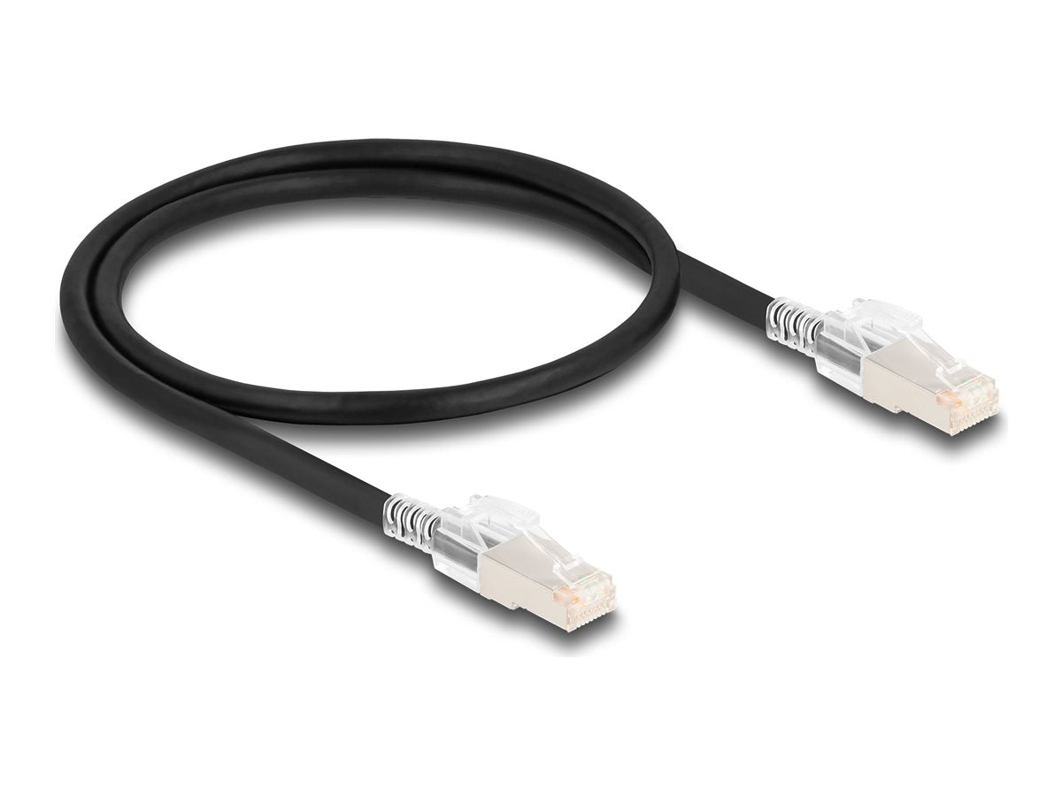 DELOCK RJ45 Netzwerkkabel Cat.6A S/FTP mit Secure Clips Set 0,5 m schwarz - Vorderansicht