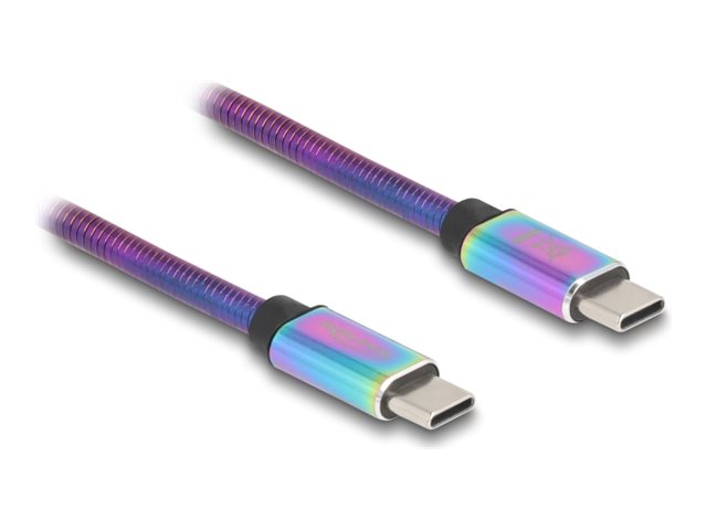 DELOCK USB 2.0 Kabel USB Type-C Stecker zu Stecker mit Metallmantel irisierend PD 3.0 60 W 2m - Vorderansicht