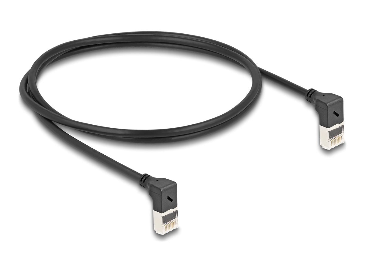 DELOCK RJ45 Netzwerkkabel Cat.6A S/FTP Slim 90 oben gewinkelt - Vorderansicht