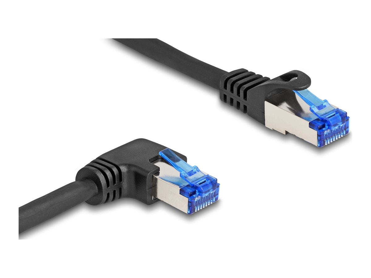 DELOCK RJ45 Netzwerkkabel Cat.6A S/FTP gerade / rechts gewinkelt 3m schwarz - Vorderansicht