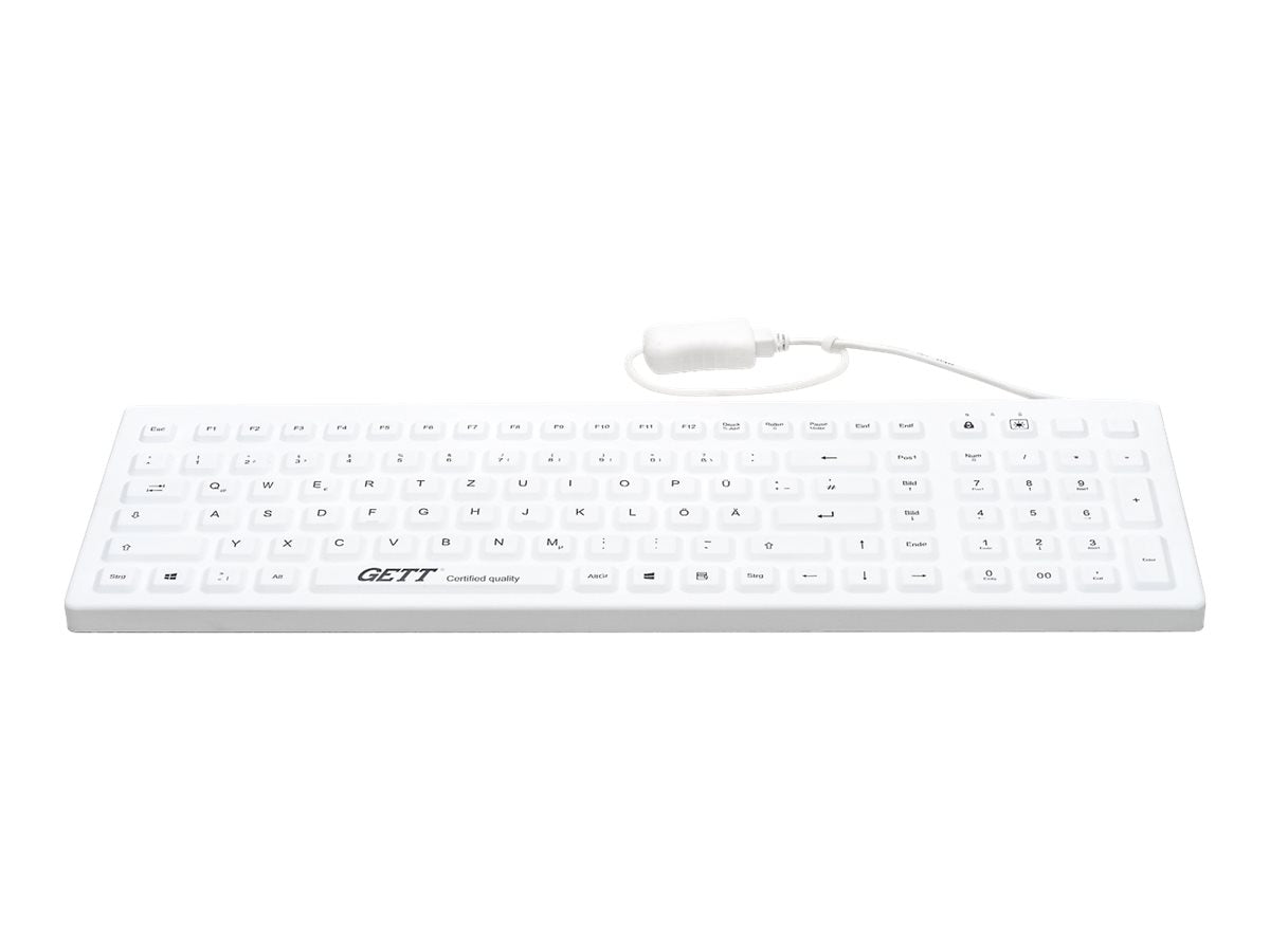 GETT GCQ CleanType Prime Pro+ Silikon Tastatur mit NUM-block mit Magneten IP68 beleuchtete Tasten USB Farbe: weiss Layout: FR