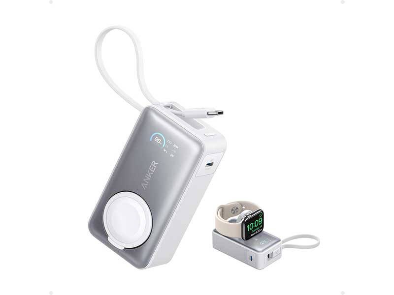 ANKER MagGo PowerBank 10.000mAh 35W fuer iPhone und Apple Watch inkl. 30W USB-C Kabel und zertifizierten 5W Watch Lademodul white