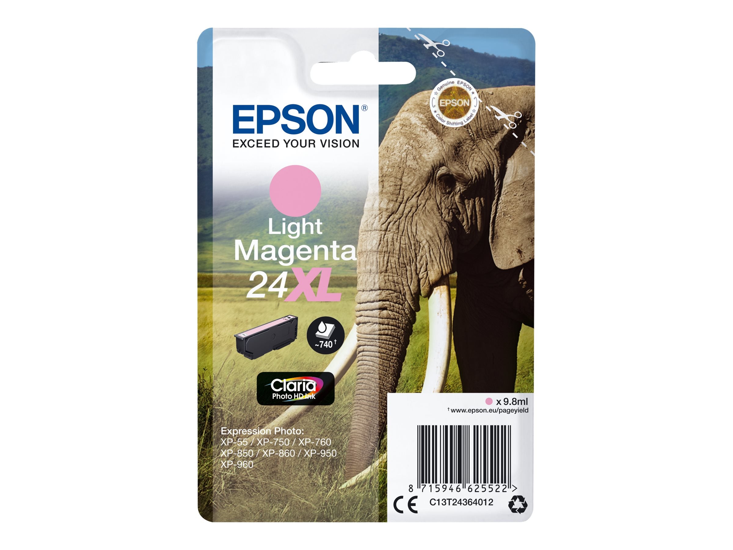 EPSON 1LB 24XL Tintenpatrone hellmagenta Vorderansicht