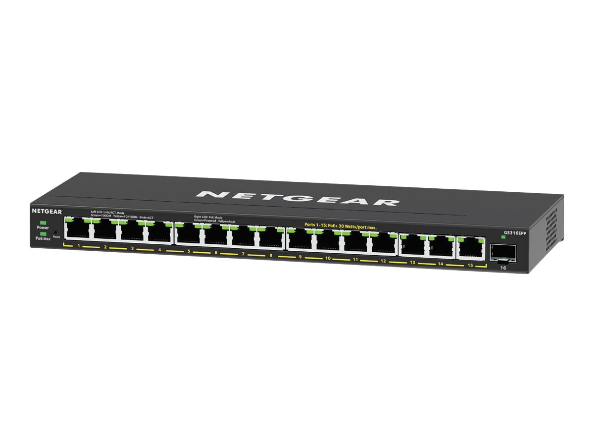 NETGEAR 16PT GE Plus Switch W/ HI-PWR POE+ Vorderansicht