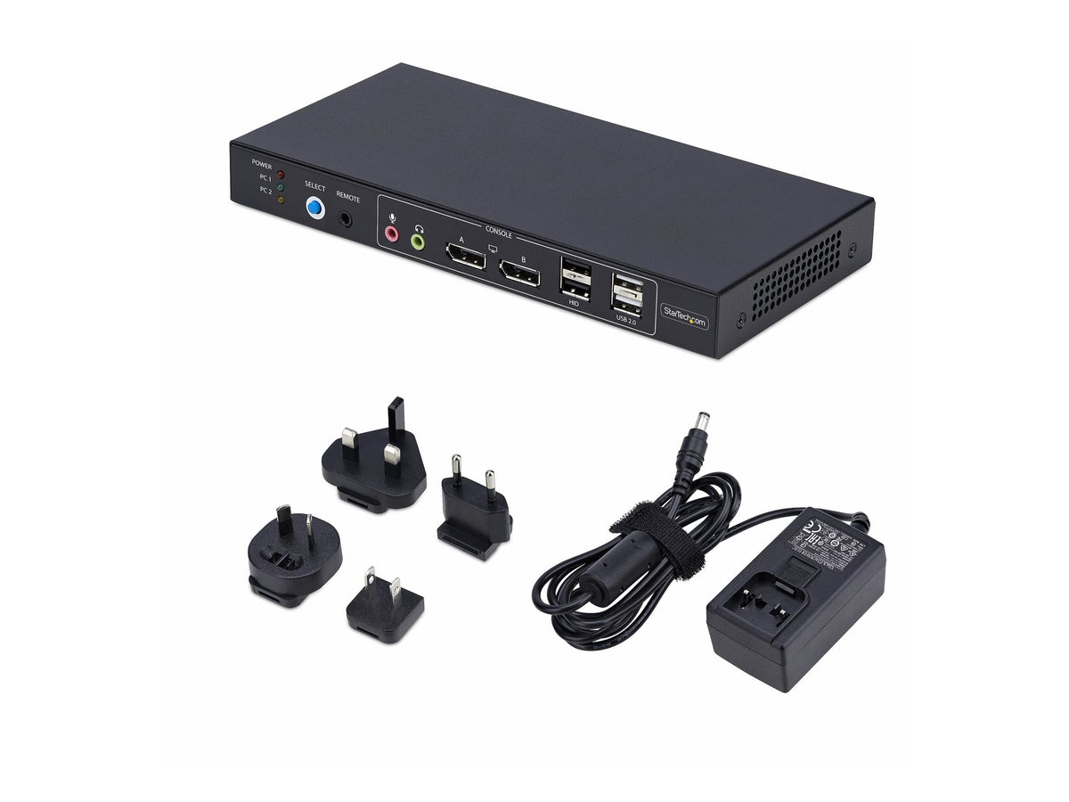 STARTECH.COM 2-Port Dual-Monitor KVM Switch mit Dual-View Videomatrix DisplayPort 4K 60Hz 4x USB DP KVM Matrix Switch TAA