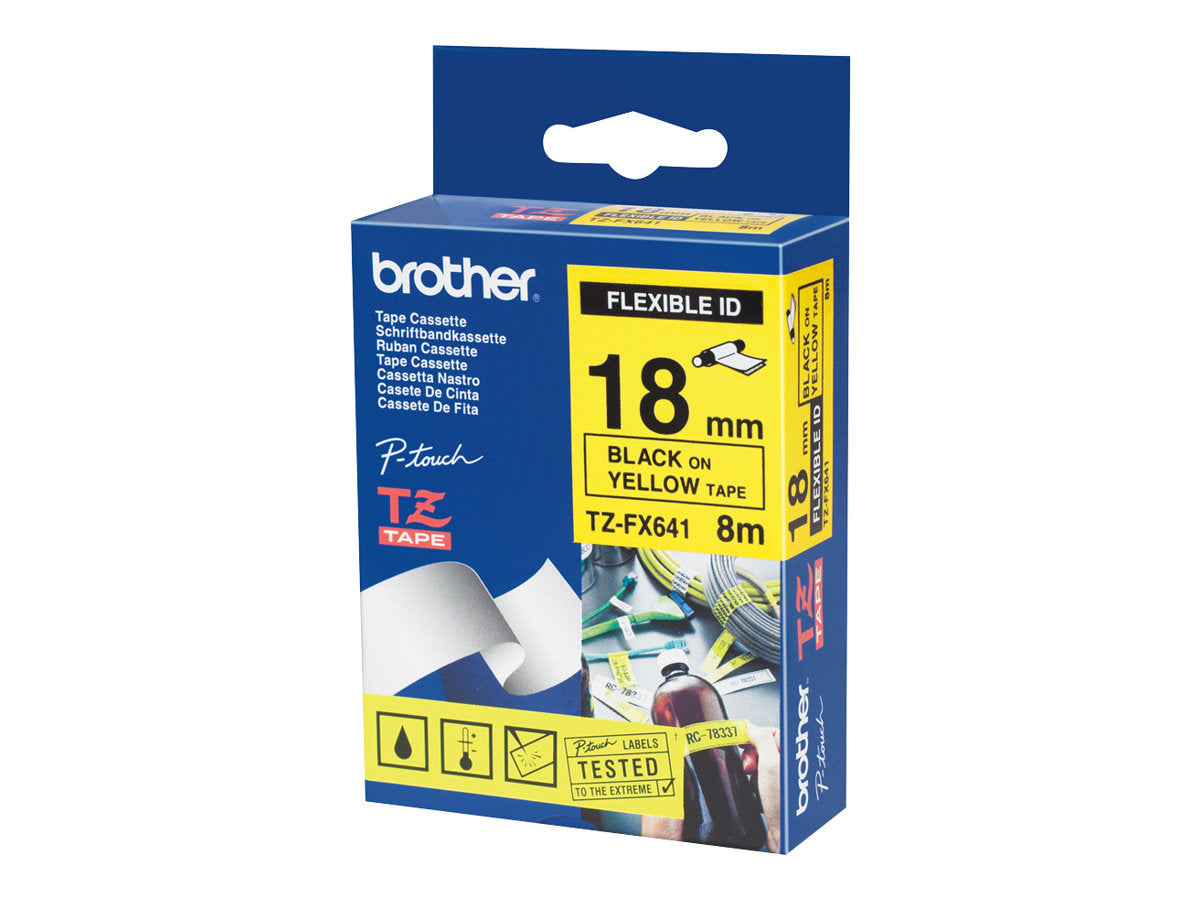 BROTHER P-Touch TZE-FX641 schwarz auf gelb 18mm Vorderansicht